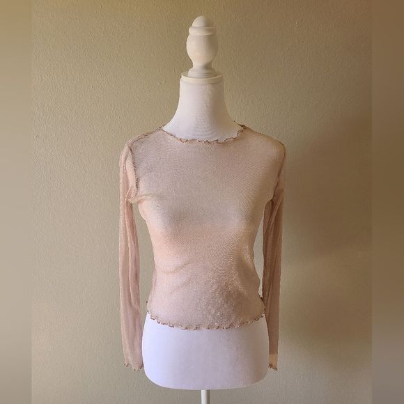 Brandy Melville Tops Brandy Melvillepink Glitter Sheer Long Sleeve